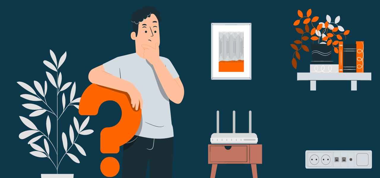 Ein Mann der sich nachdenklich ans Kinn fasst und sich fragt wie er sein WLAN einrichten soll