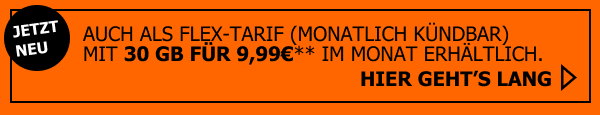 Sichere Dir den Allmobil L Tarif in der Flex-Variante. Monatlich kündbare 45 Gigabyte für nur 9,99€